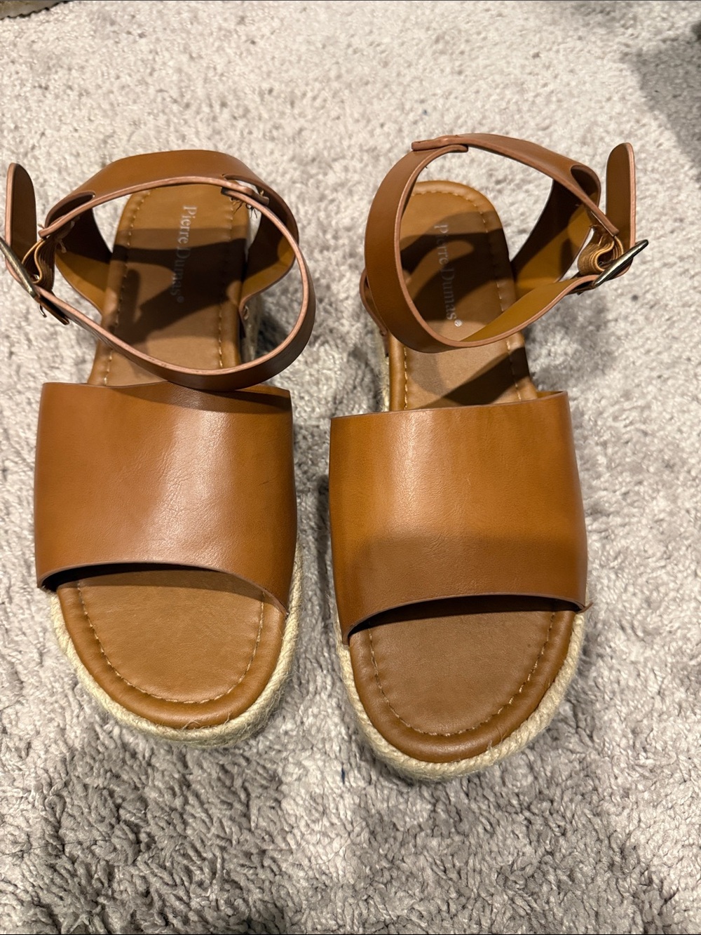 Women's Tan Open Toe Ankle-Strap Platform Wedge Sandals